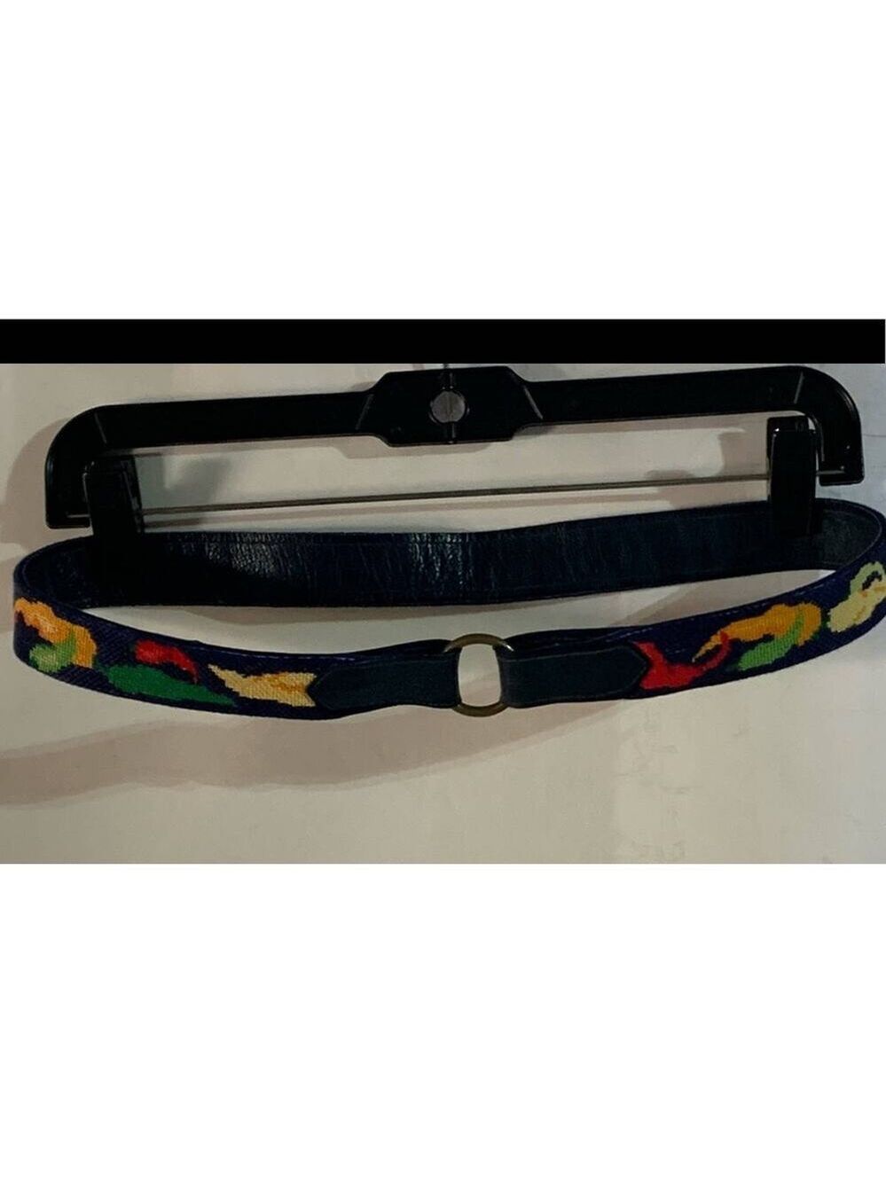 Vintage blue leather red hot chili pepper snap tapestry embroidered belt